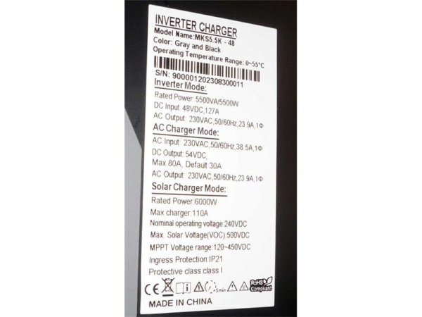 Hybrid voltage converter CARSPA MKS5.5K, DC/AC 48V/5500W, MPPT controller