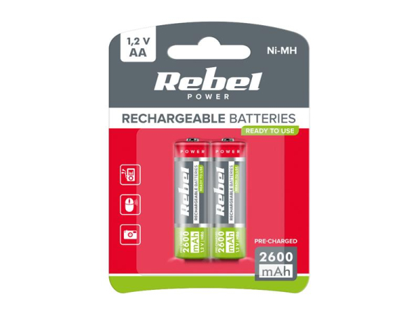 Battery AA (R06) rechargeable 1.2V / 2600 mAh REBEL blister