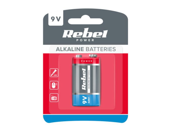 Battery 9V (6LR61) alkaline REBEL 1pc / blister BAT0062B