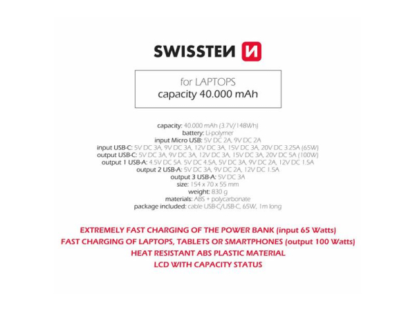 PowerBank SWISSTEN POWER LINE 40000mAh