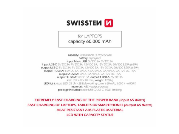 PowerBank SWISSTEN POWER LINE 60000mAh