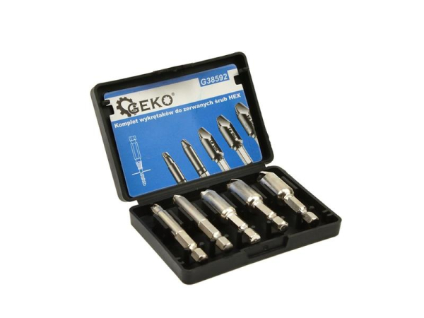 Set of extractors GEKO G38592 for bent screws 5pcs