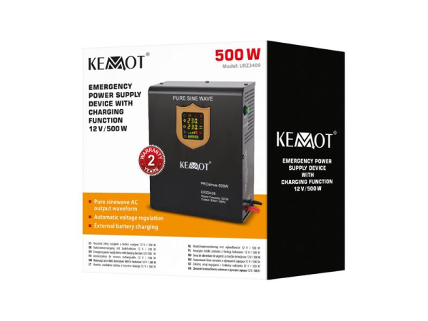 Backup power supply KEMOT PROsinus-800 12V 230V 800VA 500W Black wall mounted