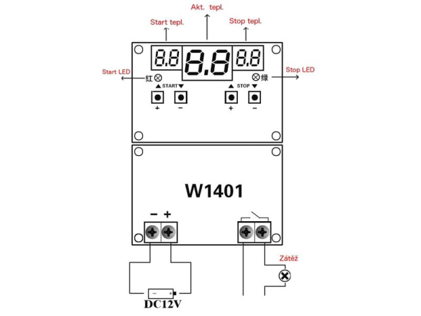 Digital thermostat W1401, -9 to 99 ° C
