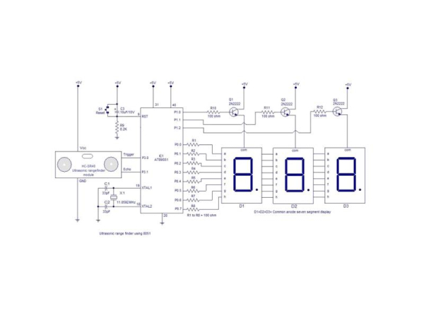 Control unit and display for ultrasonic distance meter HC-SR04