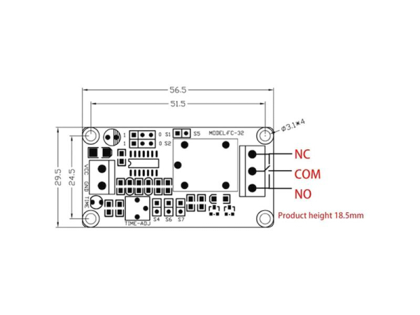 Time switch FC-32 0,1sec-1hod with relay, power supply 12V