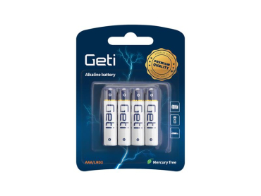 AAA alkalinebatteri GETI 1,5V blisterpakke 4 stk