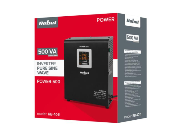 Nødstrømforsyning REBEL POWER-500 12V 230V 500VA 300W Sort vægmonteret