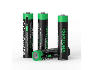 Genopladeligt AAA/LR03 Li-Pol batteri 500mAh 1.5V 4stk med USB-C opladning PATONA PT1409