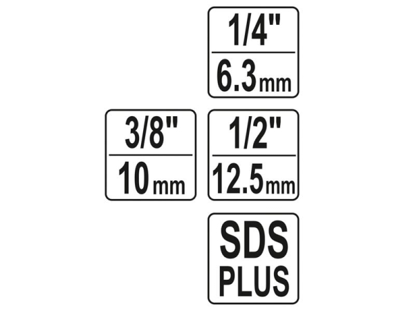 SDS-plus boreadapterkit YATO YT-04686 1/4", 3/8", 1/2"