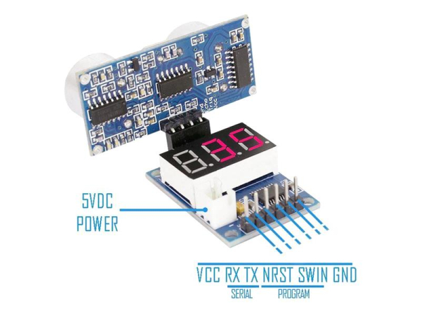 Ultralydsafstandsmåler HC-SR04 kontrolenhed og display TIPA