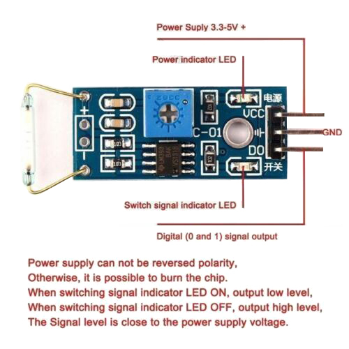 Magnetisk sensor med reed kontakt og LM393 komparator modul til Arduino - TIPA
