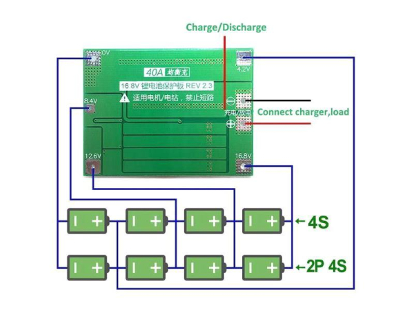 Beskyttelses- og balanceringsmodul TIPA til 4 Li-Ion celler 18650, op til 40A, egnet til 14.8V og 16.8V