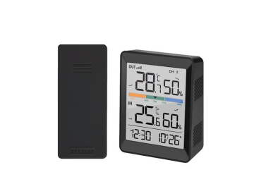 Termometer TE45 SOLIGHT med indendørs og udendørs temperaturmåling -9.9°C til +70°C, fugtighedsmåling 20% til 95%, trådløs sensor, sort