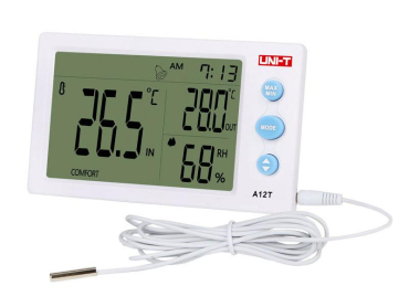 Termometer med hygrometer A12T UNI-T - Indendørs og udendørs temperatur, fugtighed, komfortvurdering, alarm, 12/24h mode