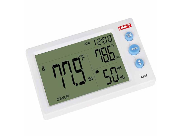 Termometer med hygrometer A12T UNI-T - Indendørs og udendørs temperatur, fugtighed, komfortvurdering, alarm, 12/24h mode