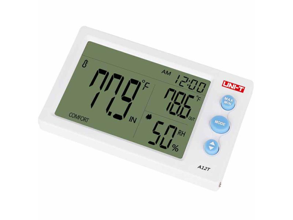 Termometer med hygrometer A12T UNI-T - Indendørs og udendørs temperatur, fugtighed, komfortvurdering, alarm, 12/24h mode