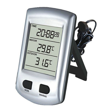 Termometer WH0320 med DCF-styret ur, Hadex - udendørs sensor på 3m kabel, 2xAA, lang batterilevetid, hukommelse for minimum og maksimum værdier, til ophængning eller på stand.
