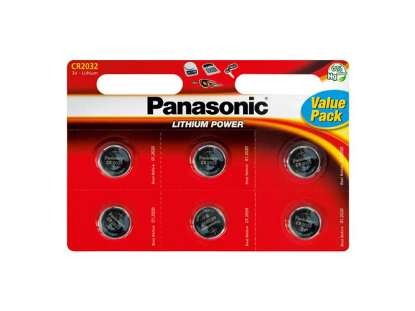 CR2032 lithiumbatteri Panasonic, 6 stk. i blisterpakning, 3V