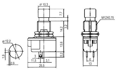 Trykknapafbryder ON-(OFF) 12V (rundet) metal TIPA