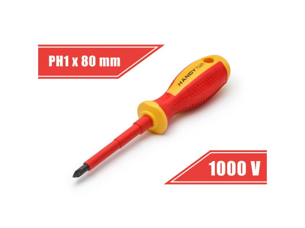 Elektrisk skruetrækker PH1x80 kryds Handy 10567, isoleret håndtag op til 1000V, magnetisk spids