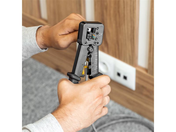 Krympetang REBEL RB-1007 til RJ45, RJ11, RJ12 - Universal med indbygget skære- og afisolerværktøj