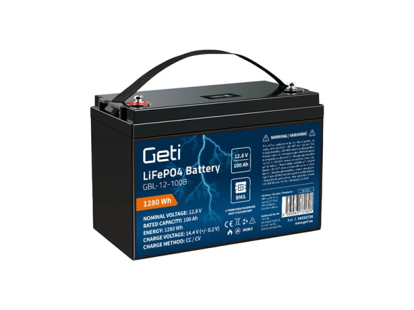 LiFePO4 Batteri 12,8V 100Ah GETI GBL-12-100B med Bluetooth og display