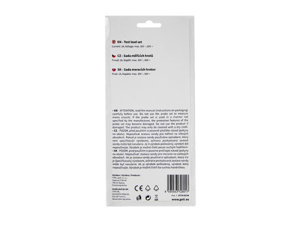 Målesæt GT-L07 GETI med røde og sorte testprober, krokodillenæb og målespidser, 30V DC/60V AC, 1A