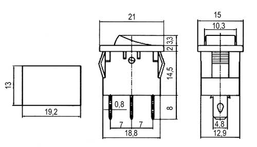 Transparent rød vippekontakt 3-pin (TIPA)