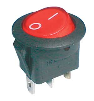 Rockerkontakt 2-pol./3-pin ON-OFF 16A/12VDC afrundet - transparent rød TIPA
