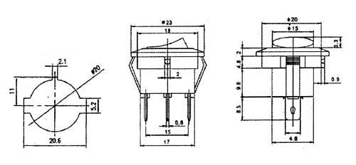 Rockerkontakt 2-pol./3-pin ON-OFF 16A/12VDC afrundet - gennemsigtig gul TIPA
