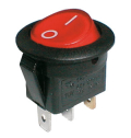 Rocker switch ON-OFF 2pol./3pin 250V/6A afrundet - transparent rød TIPA