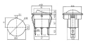 Rocker switch ON-OFF 2pol./3pin 250V/6A afrundet - transparent rød TIPA