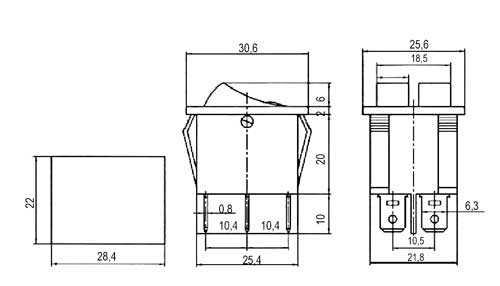 Rocker switch ON-OFF 2x(2pol./3pin) 250V/15A med rød LED TIPA