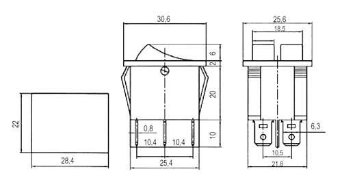 Rockerkontakt ON-OFF 2x(2pol./3pin) 250V/15A transparent grøn TIPA