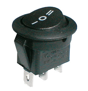 Rocker switch ON-OFF-ON 3pol./3pin 250V/6A afrundet sort TIPA