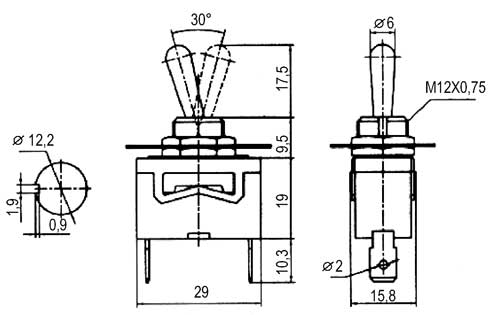Afbryderkontakt TIPA 2-pol/2-ben ON-OFF 250V/10A