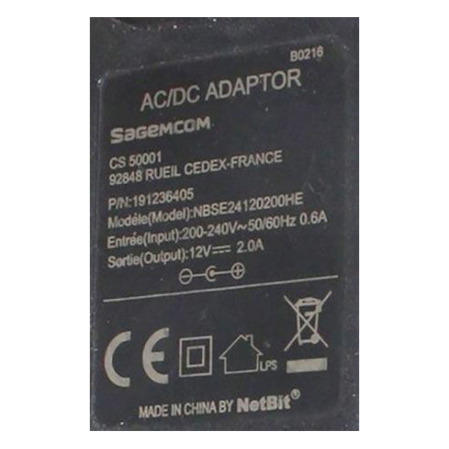 Strømforsyning Sagemcom 12V 2000mA NBSE24120200HE 5,5x2,5mm