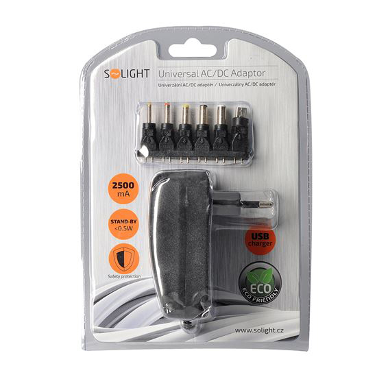 Universal netværksadapter 3-12V 2500mA SOLIGHT DA28, pulserende, stabiliseret