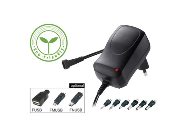 GETI GPA06 strømforsyning 3-12V 600mA energibesparende puls stabiliseret universel skiftende netadapter