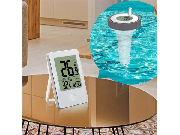 Trådløs pooltermometer UNI med indendørs temperatur og fugtighed, alarm og dato