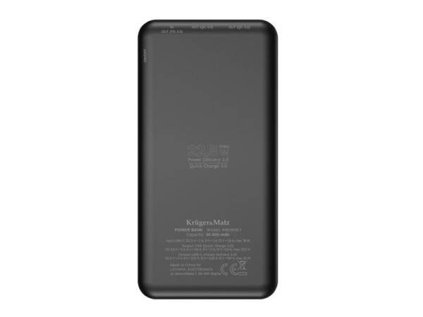 PowerBank 20000mAh KRUGERMATZ KM0906.1 med hurtigopladning