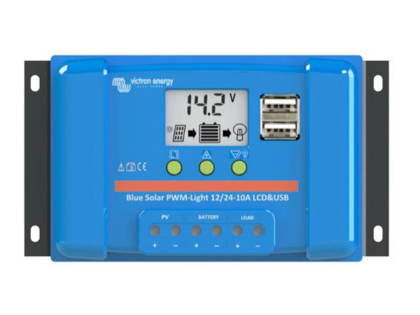 PWM solcellekontroller Victron Energy 5A LCD og USB 12V / 24V