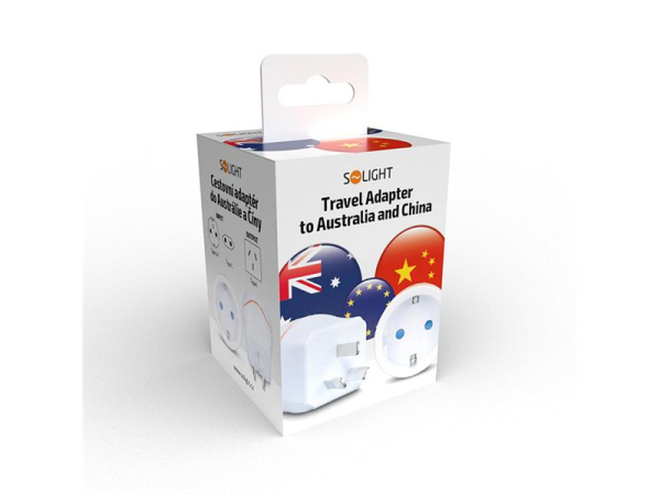 Rejseadapter SOLIGHT PA01-AU type I til brug fra Tjekkiet i Kina og Australien - med jordforbindelse, 100V - 250V / max. 10A, max. 2300W / 230V