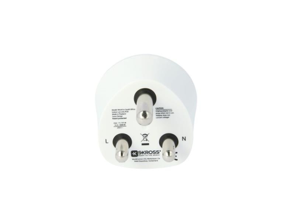 Rejseadapter SOLIGHT PA27W til brug fra Tjekkiet i Sydafrika, Afrika og Mellemøsten, 100V-250V/max. 16A/max. 3680W, hvid