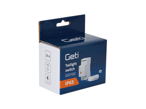 Skumringssensor GETI GS3102 med justerbar lysniveau og relæ, 20A, 220-240 VAC
