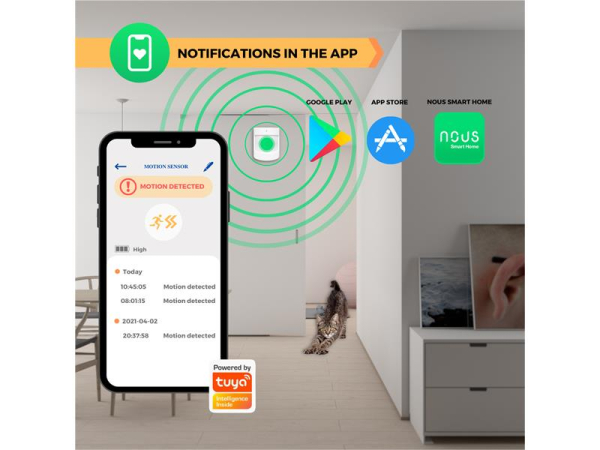 Smart bevægelsesdetektor NOUS E2 ZigBee Tuya, styr lys og scener, batterilevetid 5 år