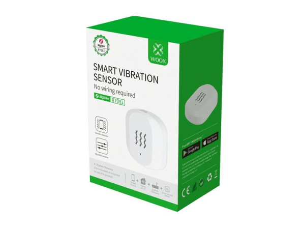 Smart vibrationsdetektor WOOX R7081 ZigBee Tuya, hvid, batteridrevet, IP20