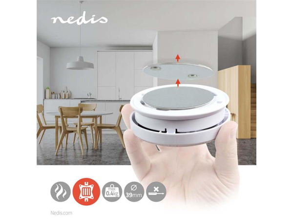 DTCTBR05 NEDIS detektor til montering, selvklæbende, 39 mm diameter, 3 m tape, maks. 400 g belastning, metal, sølv