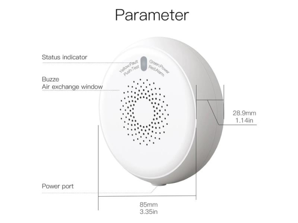 Smart Gasdetektor ZigBee Tuya MOES ZSS-M-GL, AC220V, Trådløs Teknologi, Audible og Visuel Alarm